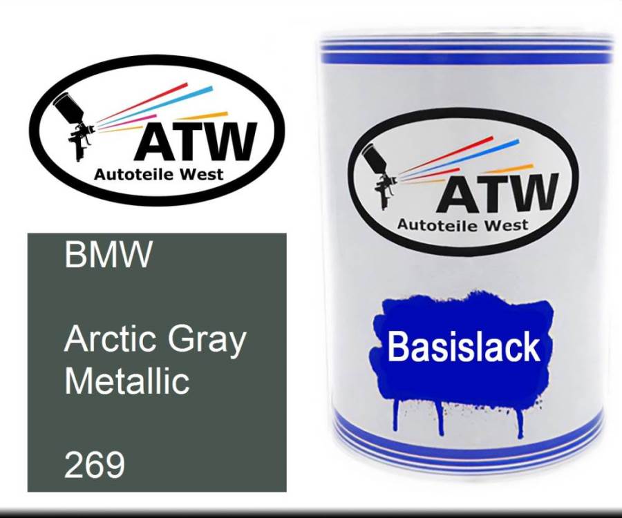 BMW, Arctic Gray Metallic, 269: 500ml Lackdose, von ATW Autoteile West.